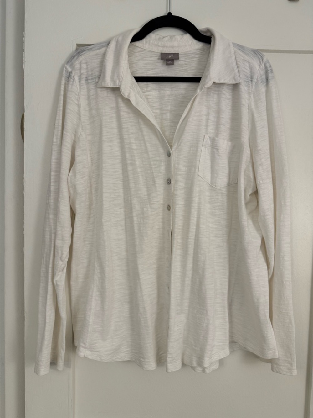 J Jill White Slub Knit Burnout Button Front Shirt white XL
